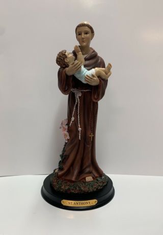 12” Inch St.  Anthony / San Antonio Statue With Wooden Base