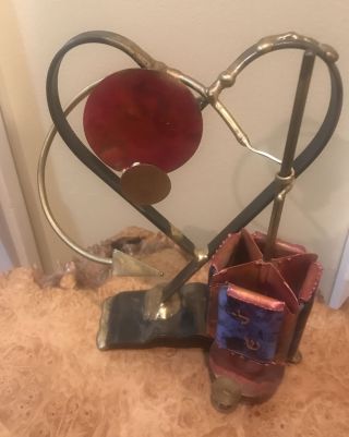 Gary Rosenthal Dreidel Judaism Copper Brass Metal Heart Sun Moon Glass