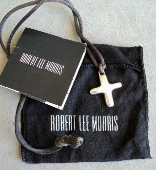 Vtg Robert Lee Morris Sterling Modernist Puffy Cross Pendant Necklace Signed Rlm