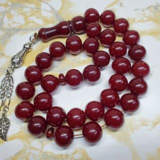 Handmade Round German 33 Amber Cherry Faturan Bakelite Prayer Beads فاتوران