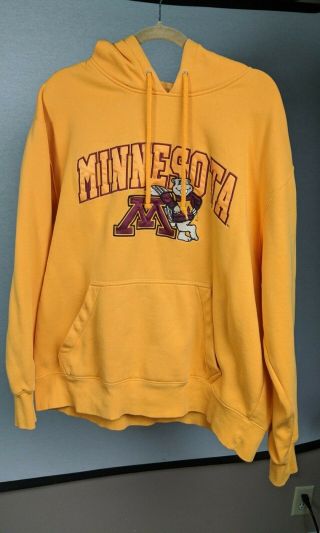 Vintage Minnesota Golden Gophers Ncaa Hooded Hoodie Sweatshirt Mens Xl Yellow