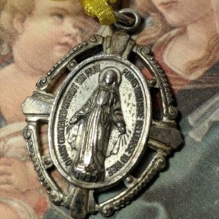 Vintage 1950s Sterling Silver Virgin Mary Miraculous Religious Medal Pendant