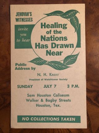 Watchtower Talk Handbill Healing Of The Nations Has Drawn Near (knorr)