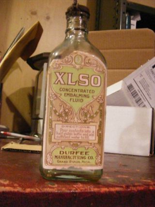 Xlso Concentrated Embalming Fluid Bottle Durfee Manufacturing Co.  Grand Rapids,