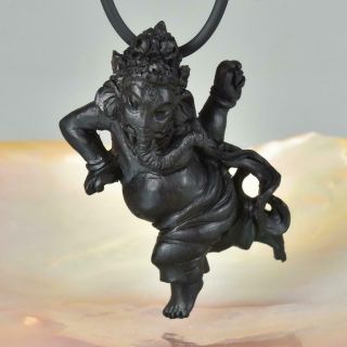 Ganesha Black Wood Ebony Carved Sculpture Handmade Focal Bead Pendant 7.  14 G