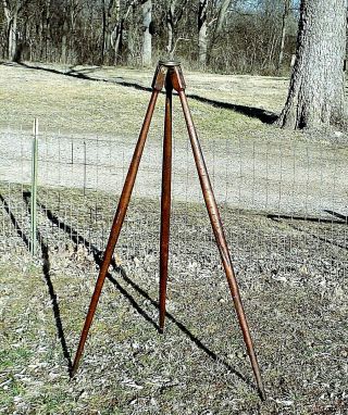 Antique Wood And Brass Surveyors Tripod - 55 " Steel Tipped Legs