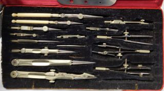 Vintage Drafting Tool Instrument Set Schoenner Patent No.  44741 Loookkk
