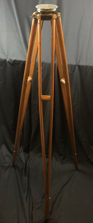 Vintage Dietzgen Wood Tripod For Surveying Level 3.  5” Dia.  8 - Tpi & Cover Plate