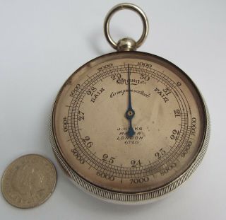 Rare English Antique 1903 Solid Silver Cased Pocket Barometer