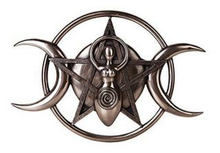 The Spiral Goddess Triple Moon Pentacle Bronze Plaque Wall Decoration Wiccan