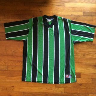 Vintage 90s Nike Soccer Jersey Shirt Size Xl Green Striped Futbol Rugby
