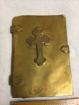 Antique Arts & Crafts Brass Clasp & Hinged Cover For Prayer Book Bible 3.  5 " X 5 "