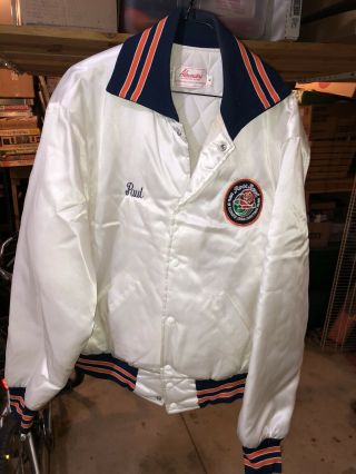 Vintage 1984 Rose Bowl Fighting Illini White Satin Jacket Mens L U Of I Illinois