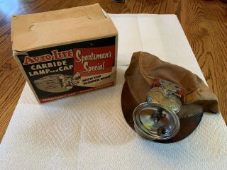 Antique Miner ' s Auto - Lite Carbide Lamp & Sportsman ' s Cap w/ Box 2