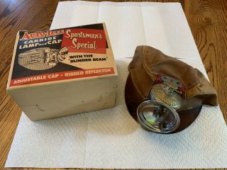 Antique Miner ' s Auto - Lite Carbide Lamp & Sportsman ' s Cap w/ Box 3