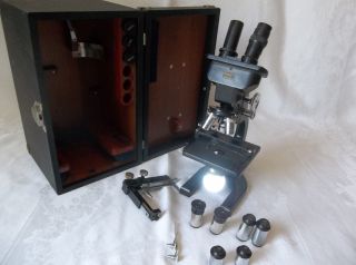 Vintage Antique Spencer Buffalo Microscope W/ Box Two Optics & 3 Objectives