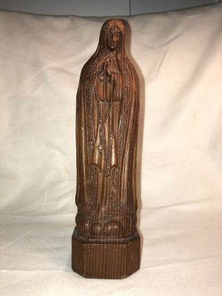 Antique Religious Folk Art Mary Hand Carved Wood Sculpture Statue Madonna Santo