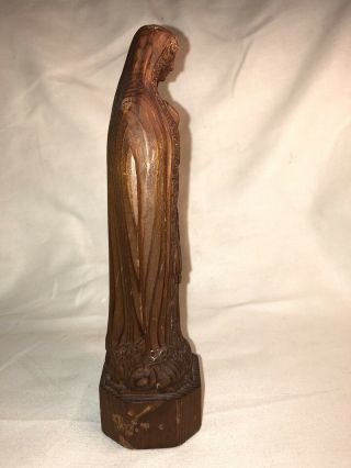 Antique religious Folk Art Mary hand carved wood sculpture statue Madonna Santo 2