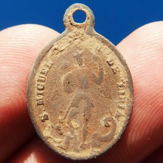 Antique St Michael Archangel Medal Old Our Lady Of The Sacred Cave Charm