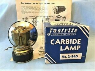 NOS JUSTRITE Miners Carbide Lamp w/ Box & Directions,  mining caving coal 2