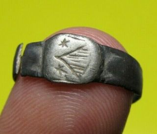 Spanish Medieval Knights Silver Ring Heraldic Shield Crusader Times 14 - 15th.  C