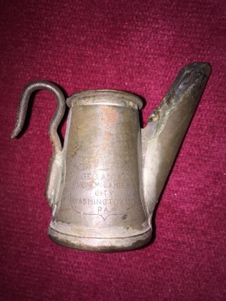 Antique Miners Cap Teapot Oil Lamp George Anton Star Trade Mark Wick Monongahela