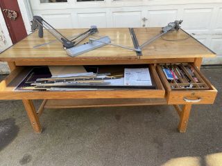 Vintage Mayline Drafting Table,  Bruning Drafting Machine,  Dazor Light,  Misc