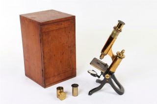 Vintage C1910 " Henry Crouch " Brass Microscope With Case 1583