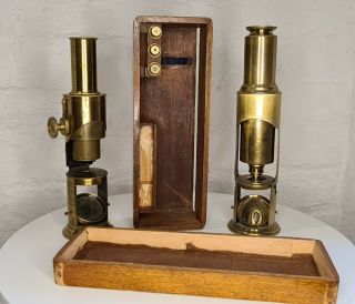 Antique Brass J.  H.  Steward Barrel/drum Microscope With Accessories