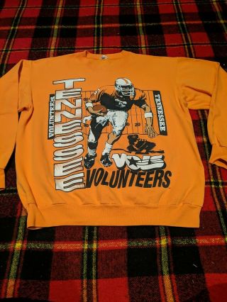 Vtg 80/90s University Of Tennessee Volunteers Football Orange Sweatshirt Sz L