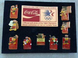 9 - 1984 La Olympics Coca Cola Pins Sam The Eagle Usa Flag Licensed Baseball