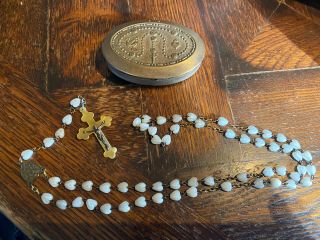 Vintage Wwii U.  S.  Navy Sailor Rosary Heart Beads & Box Catholic Military
