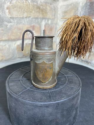 Antique U M W Of A Brass Miners Safety Oil Lamp Lantern With Wick Umwa