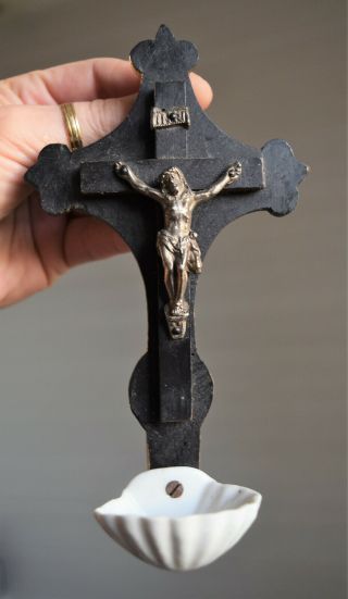 ⭐ Antique French Religious Wall Cross,  Crucifix,  Holy Water Font,  19 Th Century⭐