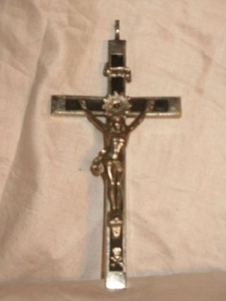 Silver Ebony 5 " Pectoral Crucifix Cross Skull Crossbones Catholic Religious B