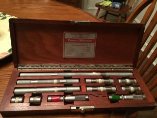 Vintage Pratt And Whitney Inside Micrometer Set And Box W/ Standards 1,  2,  3,  6,  12”