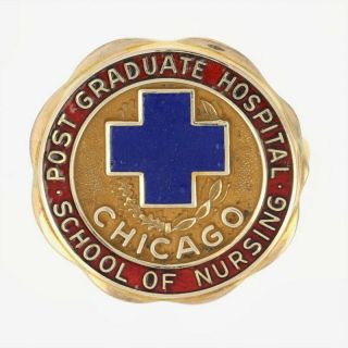 Chicago Post Graduate Hospital School Of Nursing Badge - 10k Gold Enamel Pin
