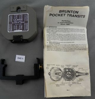 Vintage Metal Brunton Compass,  Case,  Tripod Adapter,  All