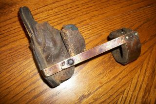Antique Vtg Metal Polio Leg Brace And Distressed Leather Shoe