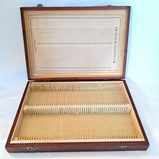 Vintage Microscope Glass Slides Will Corp Rochester York Wooden Box