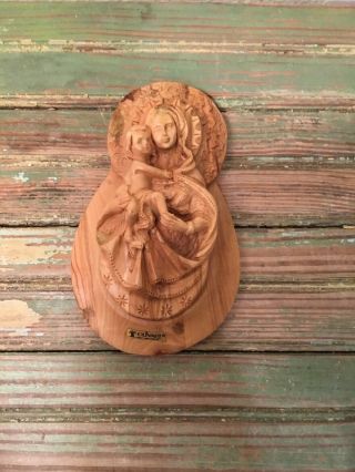 Olive Wood Mary & Boy Jesus Hand Carved In Holy Land Olivart
