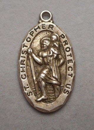 Vintage Catholic Sterling Silver Medal - St.  Christopher Protection Amulet