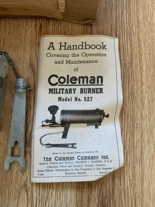 Coleman WW2 Military Dental Single Burner Stove Model 527 Sterilization Medical 2
