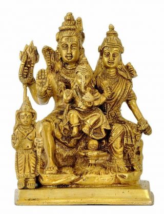 Hindu God Shiva Family Brass Statue 5.  75 Inchs Adiyogi Natraj Idol Murti