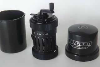 CURTA Type 1 mechanical calculator,  metal storage container and instruction manu 2