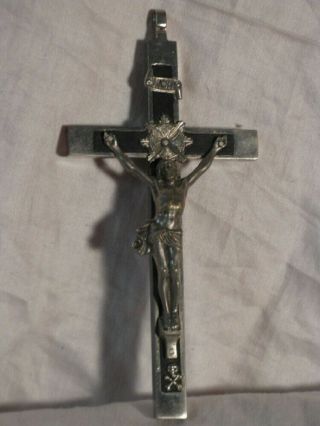 Silver Ebony 5 " Pectoral Crucifix Cross Skull Crossbones Catholic Religious A