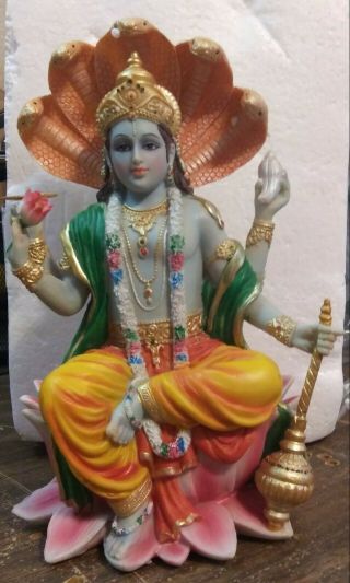 8 Inch Vishnu With Lotus Mythological Indian Hindu God Statue
