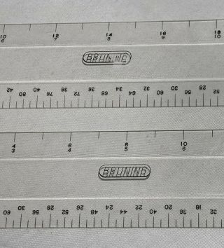 TWO Charles Bruning Co.  Drafting Machine Scale Ruler 12” & 18” 2