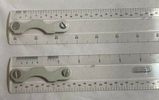 TWO Charles Bruning Co.  Drafting Machine Scale Ruler 12” & 18” 3
