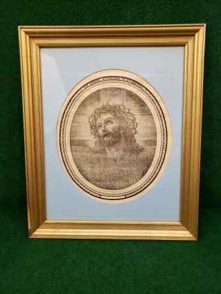 Unique & Vintage 1967 Framed Print Of Jesus Made From The Text Of Matthew.  Look